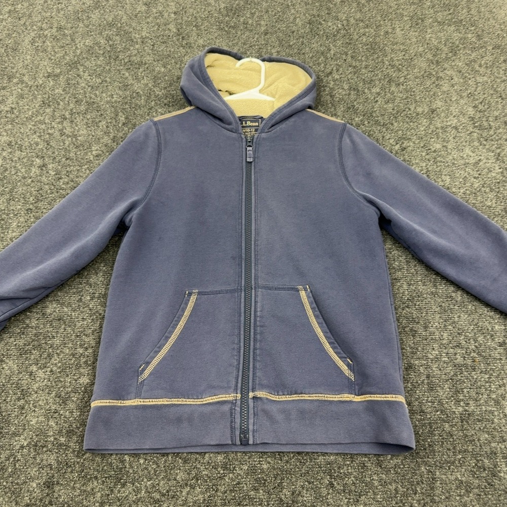 LL Bean Hoodie Kids M 10-12 Blue‎ Cotton Polyester Sherpa Lined Zip Up Casual